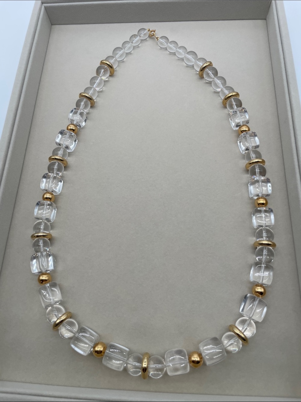 Trifari Clear Lucite Bead Necklace with Gold-Tone Spacers
